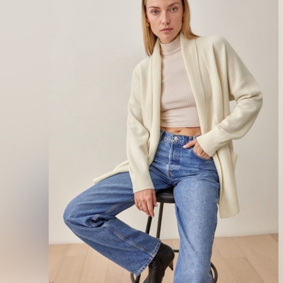 REFORMATION ELEONORA SHAWL COLLARED CARDIGAN IN MEDIUM BNWT ARTIC COLOR - Picture 3 of 6